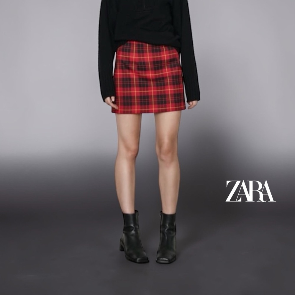 NEW, ZARA, Red Tartan Mini Skirt, Preppy School Style – Size Small